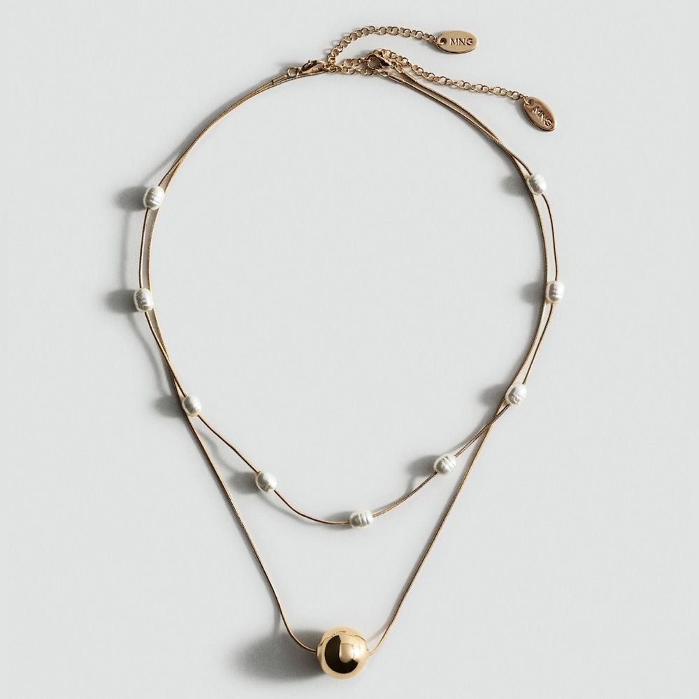 Gold and Peal Double Strand Necklace